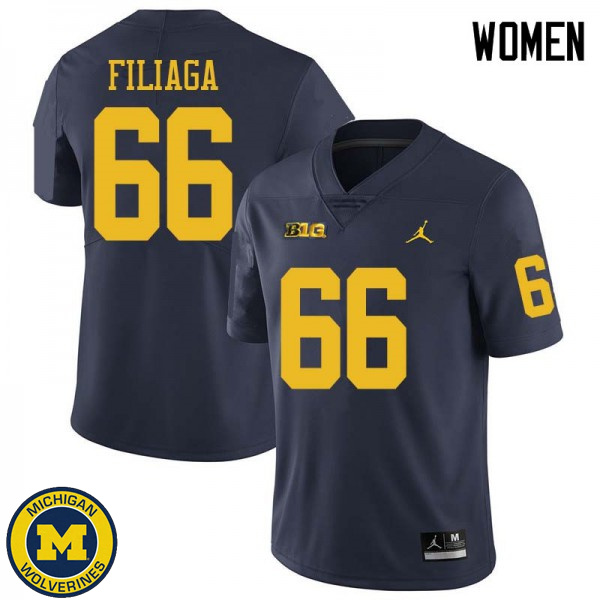 Womens University of Michigan #66 Chuck Filiaga Navy Jordan Brand Football Jersey